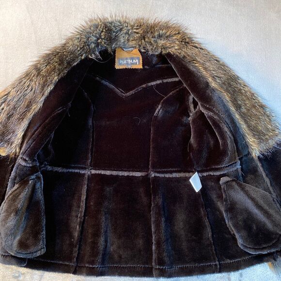 Jacket, Tan Brown Trimmed with Vegan Black Fur, Platinum Utex, Small - Picture 3 of 11